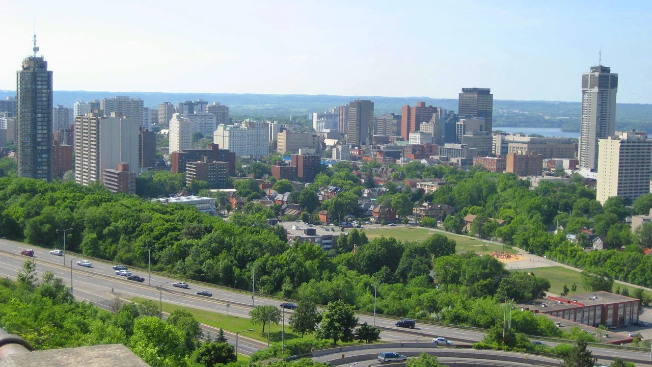 Downtown Hamilton, Ontario skyline viewed from the Niagara Escarpment